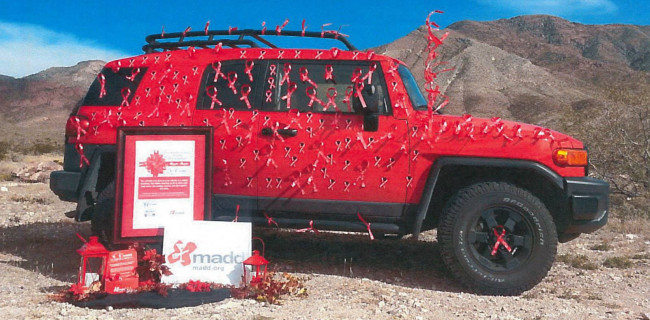 Jeep covered in Tie One on ribbons
